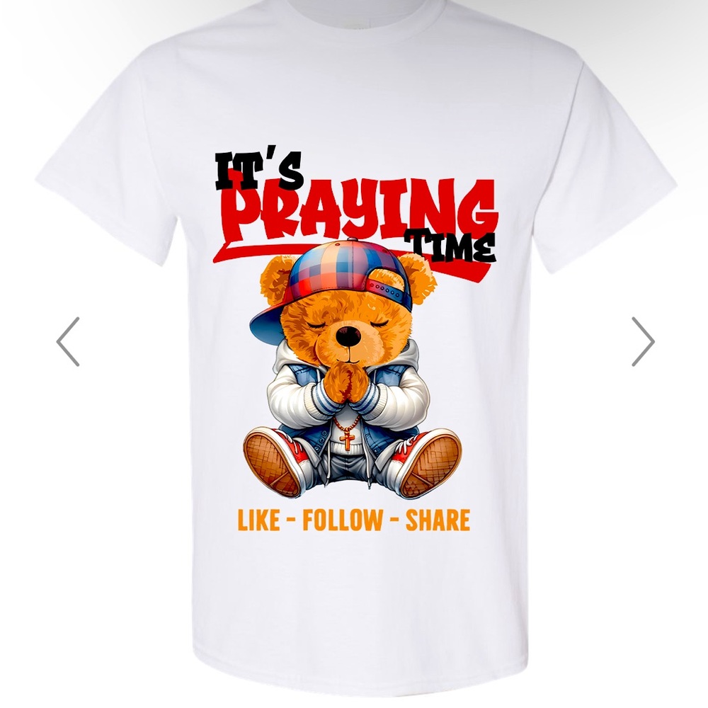 Gildan White Tee with Praying Bear Graphic